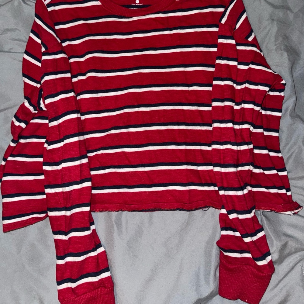 Red and White Striped Long Sleeve Top